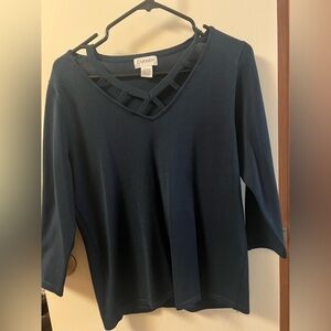 Carmen Women's Elegant Navy Blouse with Crisscross Neckline